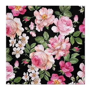 Servietten PAW L 33x33cm 3-lagig Roses Glory black [20 Stk]