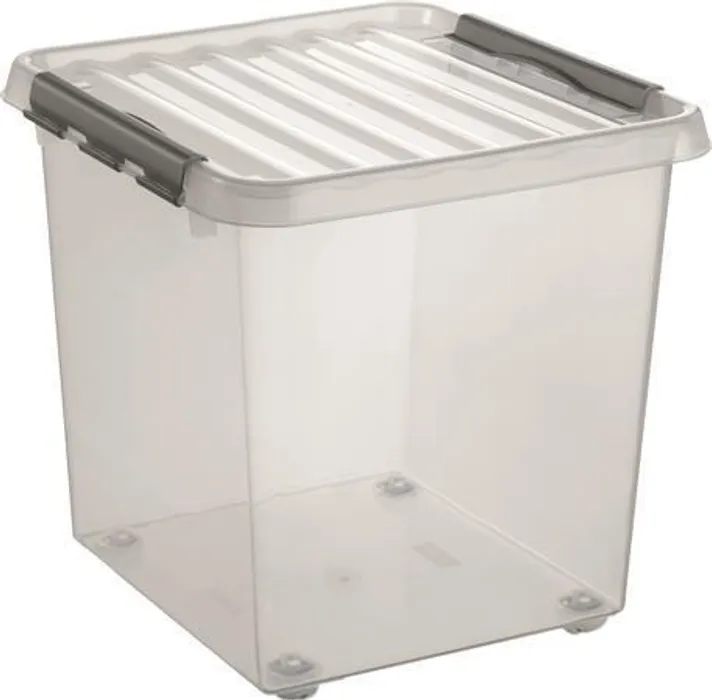 Hauptproduktbild Úložný box "Q-line", transparentní, s víkem, s kolečky, 38 l, plast, HELIT