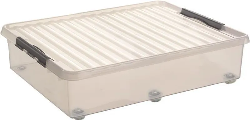 Hauptproduktbild Úložný box "Q-line", transparentní, s víkem, s kolečky, 60 l, plast, HELIT