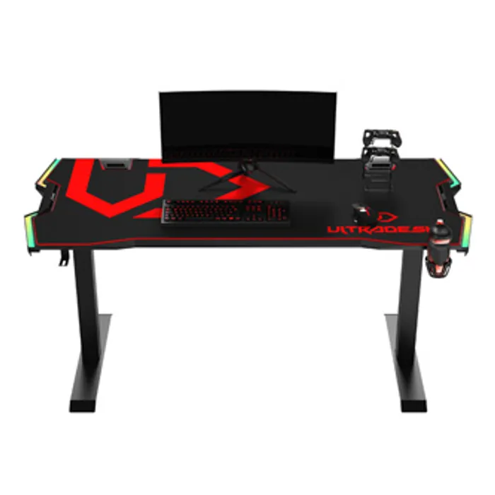 Hauptproduktbild ULTRADESK Herní stůl FORCE - červený, 166x70 cm, 76.5 cm, s XXL podložkou pod myš, držák