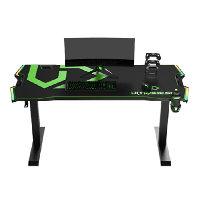 Hauptproduktbild ULTRADESK Herní stůl FORCE - zelený, 166x70 cm, 76.5 cm, s XXL podložkou pod myš, držák s
