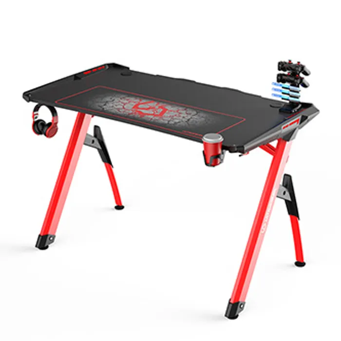 Hauptproduktbild ULTRADESK Herní stůl INVADER - RED, 120x64 cm, 75 cm, podsvícený, s XL podložkou pod myš,