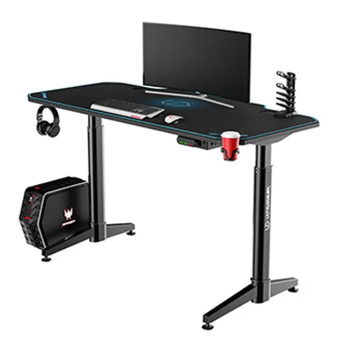 Hauptproduktbild ULTRADESK Herní stůl LEVEL BLUE, 140x70cm, 72-124cm, elektricky nastavitelná výška, s XXL