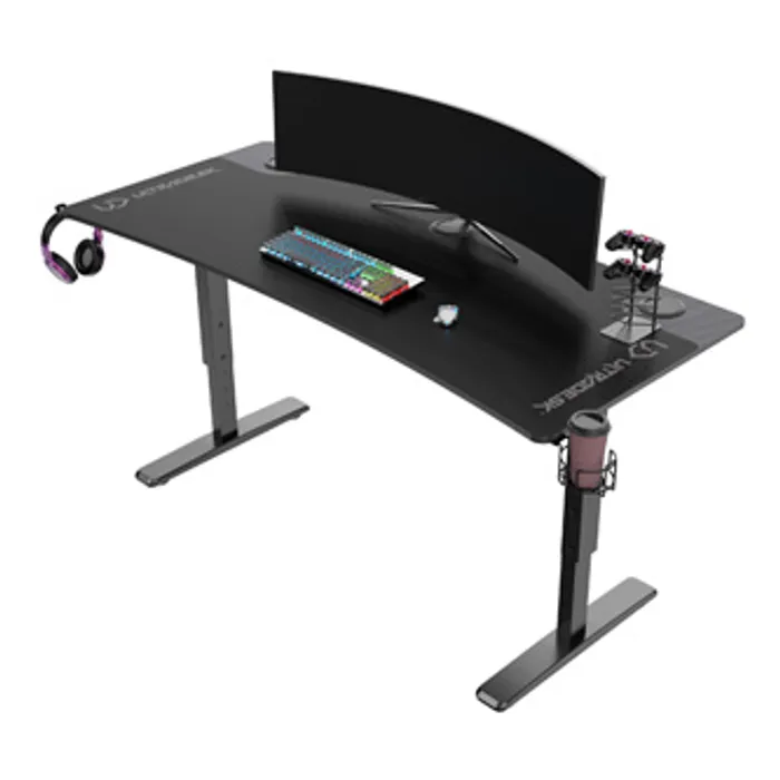 Hauptproduktbild ULTRADESK Herní stůl Ultradesk CRUISER BLACK, 160x70 cm, 66-82 cm, držák sluchátek, 3 otv