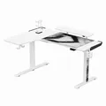 ULTRADESK Herní stůl WINGER - bílý, 111x155x60 cm, 75-122 cm, elektricky nastavitelná výš