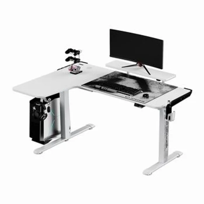 Hauptproduktbild ULTRADESK Herní stůl WINGER - bílý, 111x155x60 cm, 75-122 cm, elektricky nastavitelná výš