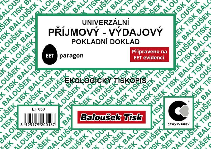 Hauptproduktbild Univerzální příjmový-výdajový pokladní doklad A6 - EET ET060