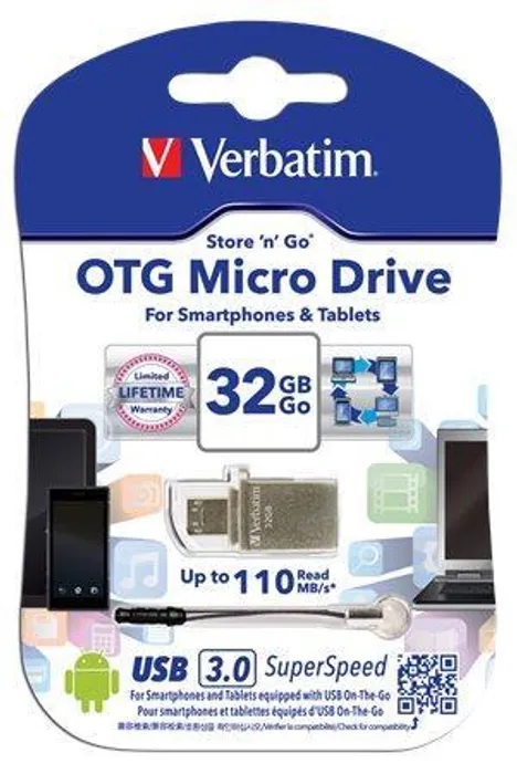 Hauptproduktbild USB flash disk "Micro", 32GB, USB 3.0+micro USB adapter, VERBATIM
