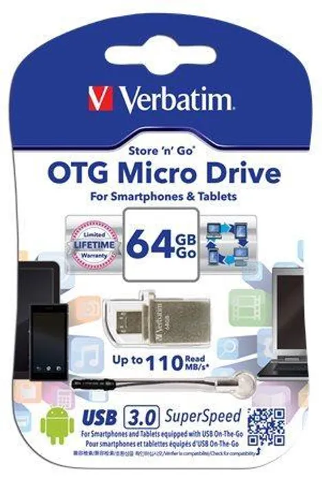 Hauptproduktbild USB flash disk "Micro", 64GB, USB 3.0+micro USB adapter, Micro USB, VERBATIM