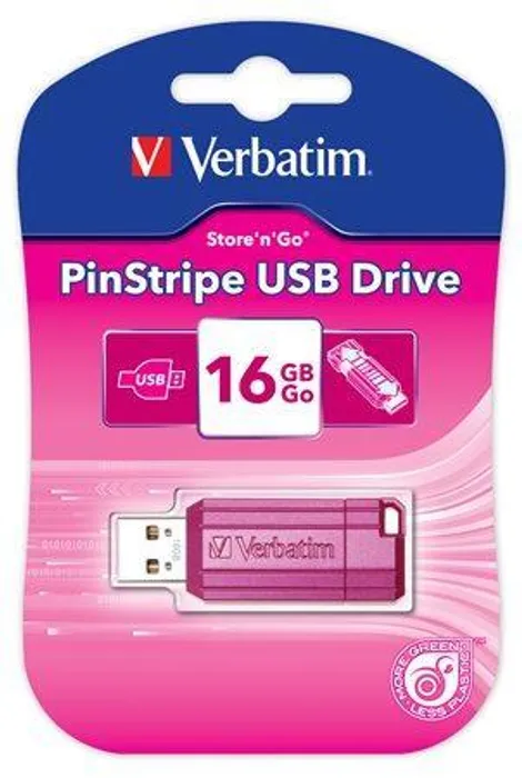 Hauptproduktbild USB flash disk "PinStripe", jasně růžová, 16GB, USB 2.0, 10/4MB/sec, VERBATIM