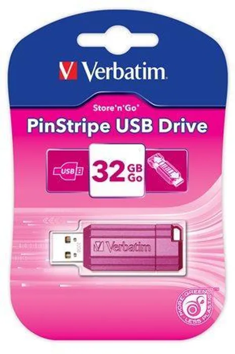 Hauptproduktbild USB flash disk "PinStripe", jasně růžová, 32GB, USB 2.0, 10/4MB/sec, VERBATIM