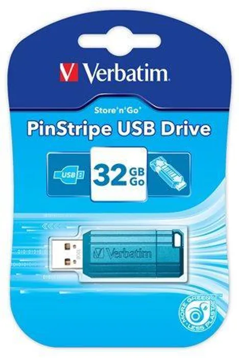 Hauptproduktbild USB flash disk "PinStripe", karibská modř, 32GB, USB 2.0, 10/4MB/sec, VERBATIM