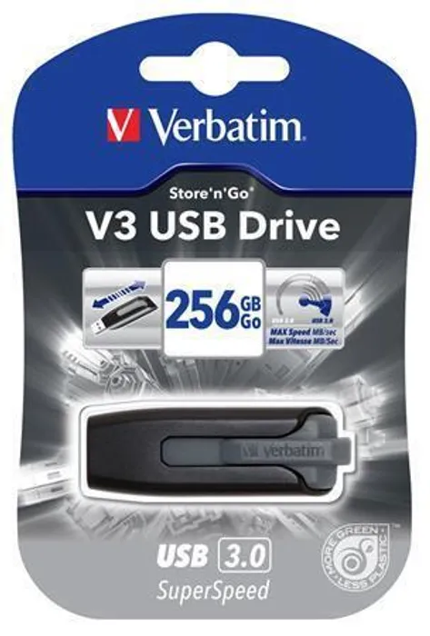 Hauptproduktbild USB flash disk "V3", černá-stříbrná, 256GB, USB 3.0, 80/25 MB/sec, VERBATIM