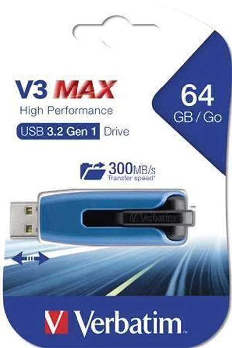 Hauptproduktbild USB flash disk "V3 MAX", modrá-černá, 64GB, USB 3.0, 175/80MB/sec, VERBATIM