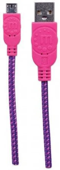 Hauptproduktbild USB - micro USB kabel, 1 m, obmotaný, fialovo-růžová, MANHATTAN
