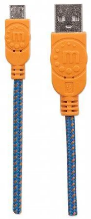 Hauptproduktbild USB - micro USB kabel, 1 m, obmotaný, modro-oranžová, MANHATTAN