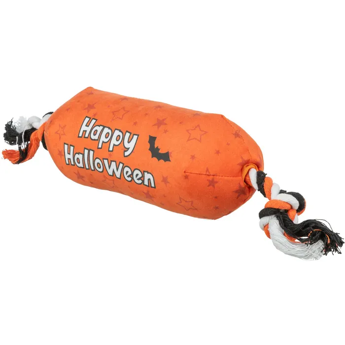 Hauptproduktbild Válec HALLOWEEN, plyšová hračka se zvukem, na laně, 30 cm, oranžová - LIMITOVANÁ NABÍDKA