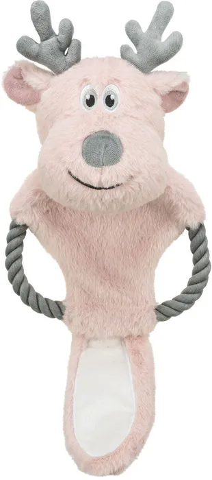 Hauptproduktbild Vánoční sob na laně, šustící, 47 cm, plyš/bavlněné lano, růžová/šedá