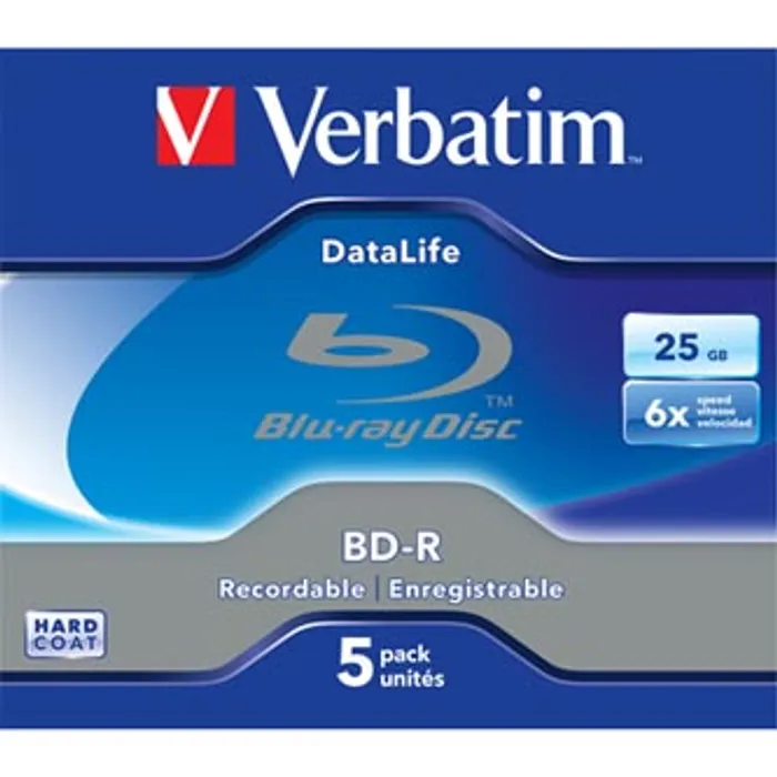 Hauptproduktbild Verbatim BD-R, Datalife, 25GB, jewel box, 43836, 6x, 5-pack