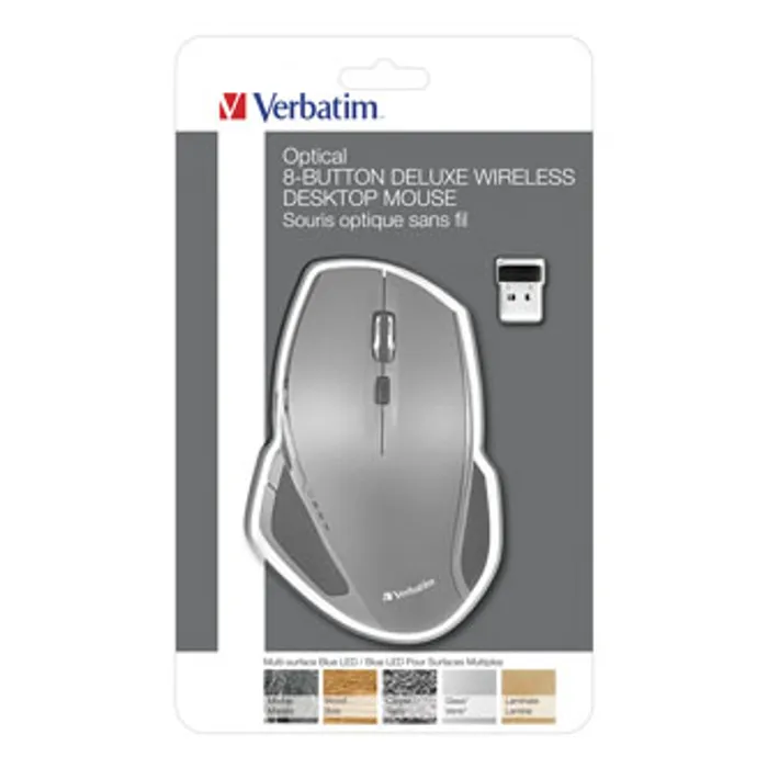 Hauptproduktbild Verbatim Myš Deluxe, 1600DPI, 2.4 [GHz], optická, 8tl., 1 kolečko, bezdrátová, šedá, 2 ks