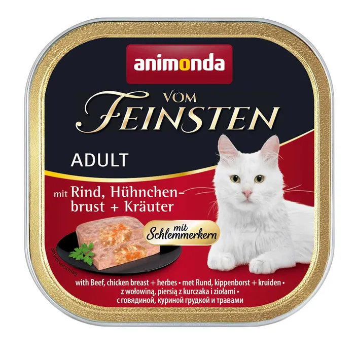 Hauptproduktbild V.Feinsten CORE hovězí, kuřecí prsa + bylinky pro kočky 100g