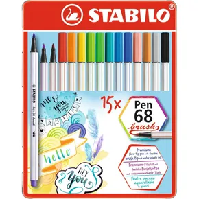 Fasermarker mit flexibler Pinselspitze STABILO Pen 68 Pinsel – 15-teiliges Set in der Dose