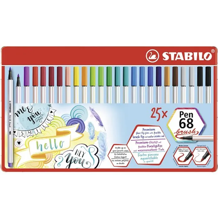 Hauptproduktbild Vláknový fix s flexibilním štětcovým hrotem STABILO Pen 68 brush - 25 ks sada v plech