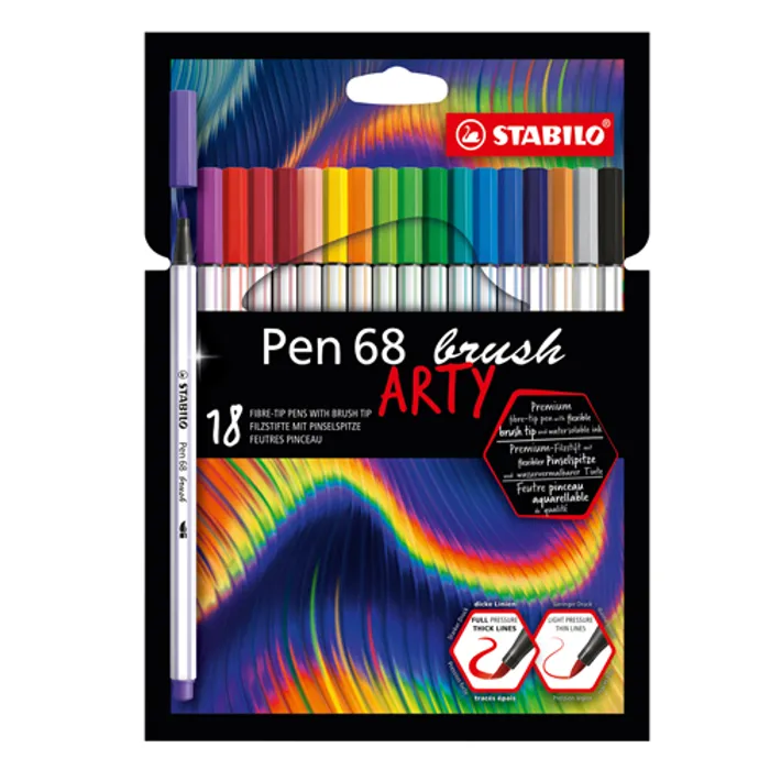 Hauptproduktbild Vláknový fix s flexibilním štětcovým hrotem STABILO Pen 68 brush ARTY - 18 ks pouzdro
