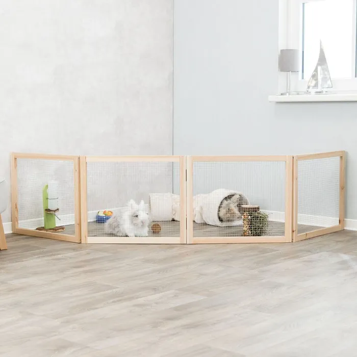 Hauptproduktbild Vnitřní výběh pro zakrslé králíky, 60 - 240 x 50 cm, přírodní dřevo/kov