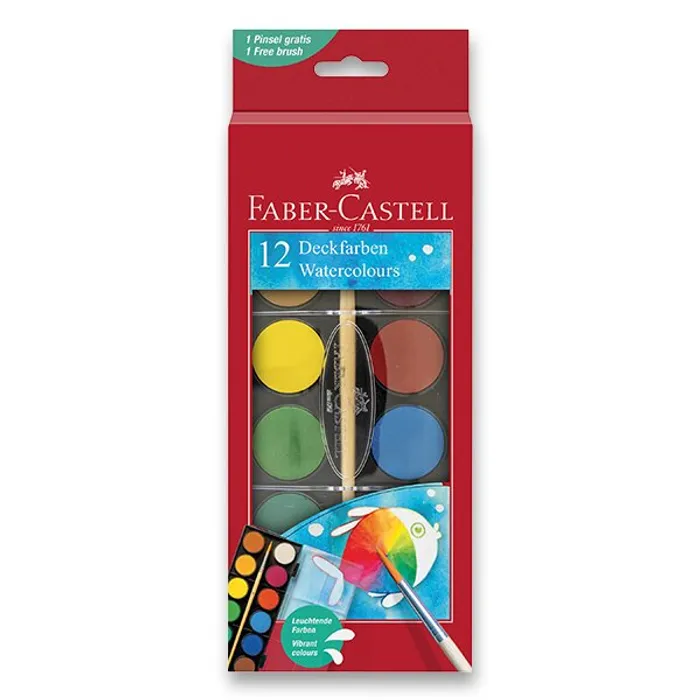 Hauptproduktbild Vodové barvy Faber-Castell, 12 barev, průměr 30 mm