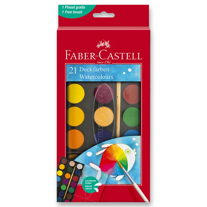 Hauptproduktbild Vodové barvy Faber-Castell 21 barev, průměr 30 mm