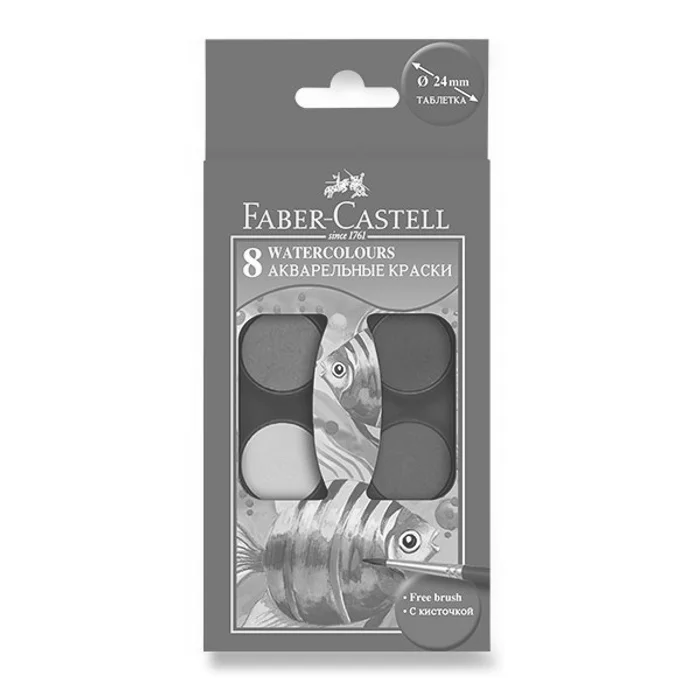 Hauptproduktbild Vodové barvy Faber-Castell 8 barev, průměr 24 mm