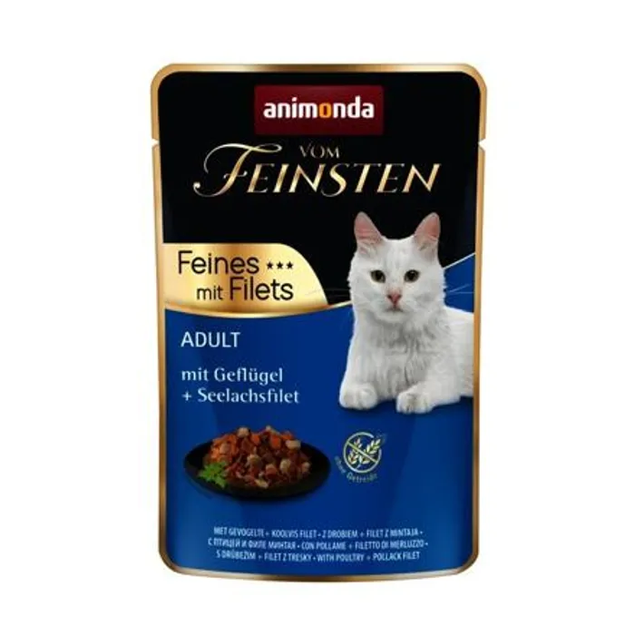 Hauptproduktbild Vom Feinsten Adult FEINES m.Fillets - drůbeží + treska filet, kapsička pro kočky 85 g