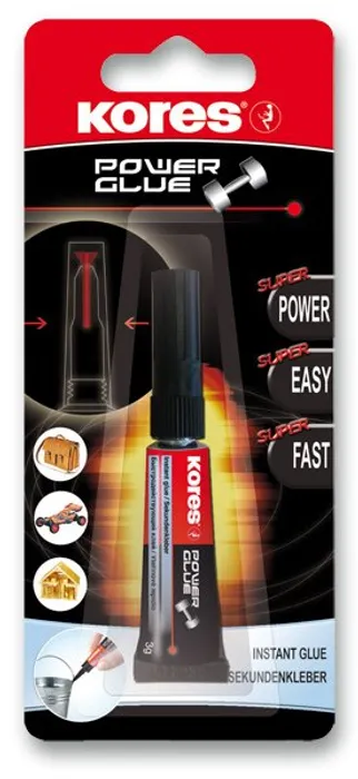 Hauptproduktbild Vteřinové lepidlo Kores Power Glue 3 g – extra silné univerzální sekundové lepidlo