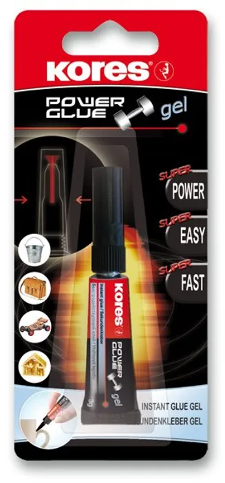 Hauptproduktbild Vteřinové gelové lepidlo Kores Power Glue Gel 3 g – nestékající sekundové lepidlo pro přesné lepení