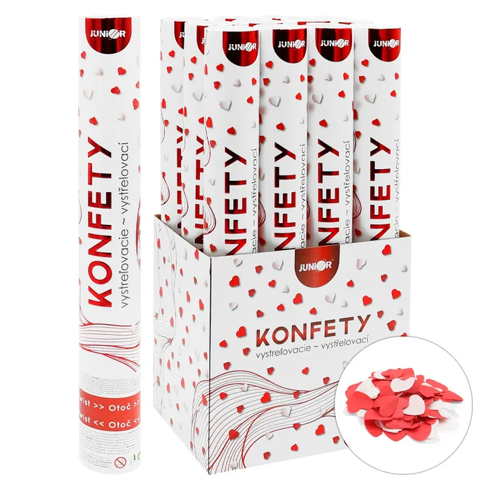 Hauptproduktbild Vystřelovací konfety - trubka 40 cm, bílá a červená papírová srdce, [1 ks]