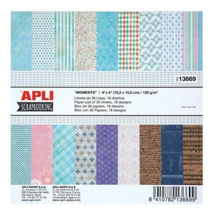 Hauptproduktbild Vzorovaný karton Scrapbooking, 30,5 x 30,5 cm, APLI, "Moments"