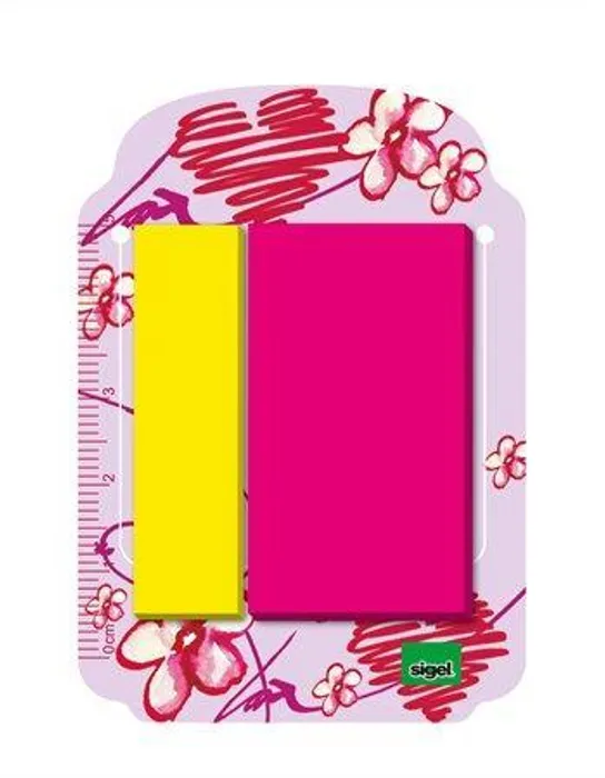 Hauptproduktbild Záložky, 25 lístků, 12x45 mm, SIGEL, "Hearts", žluto-růžové