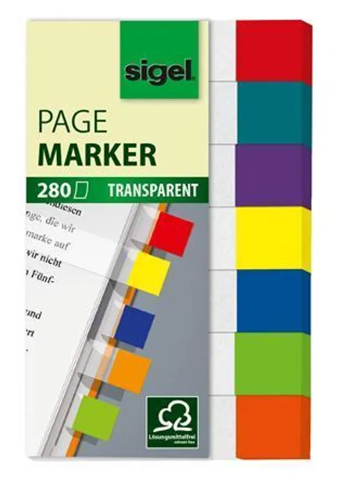 Hauptproduktbild Záložky, 7x40 lístků, 20x50 mm SIGEL "Transparent", mix barev