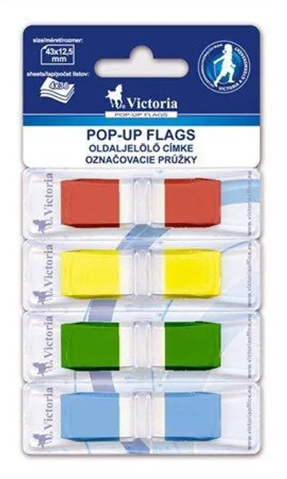 Hauptproduktbild Záložky se zásobníkem, 4x36 lístků, 43x12,5 mm, VICTORIA, mix barev