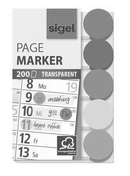 Hauptproduktbild Záložky, transparentní s kolečkem, mix barev, 5x40 útržků, 50x12 mm, SIGEL