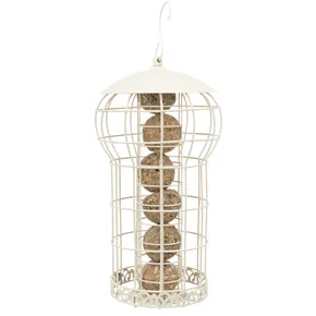 Behälter für 6 Talgkugeln, mit Schutzgitter, ca. 17 × 30 cm, lackiertes Metall, creme – D