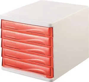 Schubladenbox, 5x Schublade, grau/rot, Kunststoff, HELIT