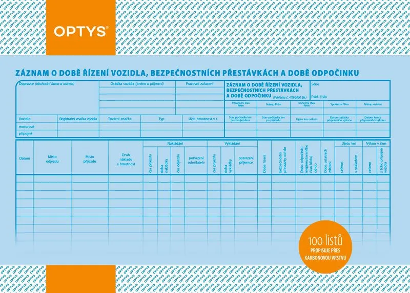 Hauptproduktbild Záznam o době řízení vozidla a bezpeč. přestávkách Karbon A4, 100 listů 1174