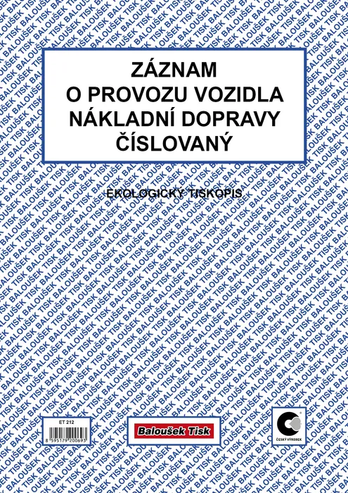 Hauptproduktbild Záznam o provozu vozidla nákladní dopravy A4 (stazka) číslovaný ET212