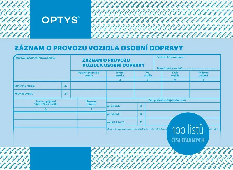 Hauptproduktbild Záznam o provozu vozidla osobní dopravy A5, číslovaný, 100 listů 1177