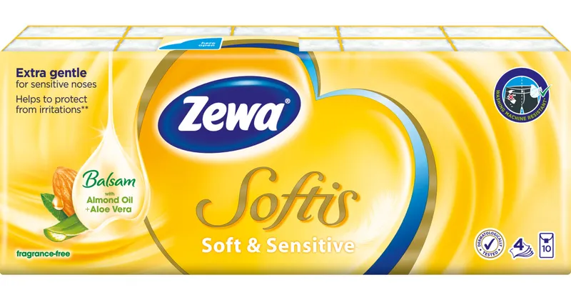 Hauptproduktbild Zewa Softis Soft & Sensitive 4vrstvé papírové kapesníky, 10× 9 ks
