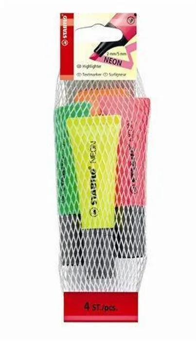 Hauptproduktbild Zvýrazňovač STABILO NEON 4 ks Síťka (oranžová, zelená, žlutá, růžová)