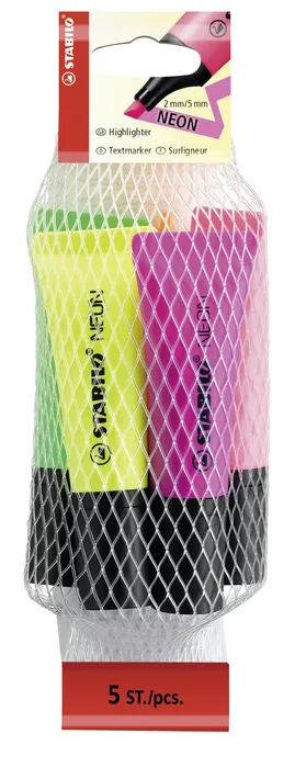 Hauptproduktbild Zvýrazňovač STABILO NEON - 5 ks sada - žlutá, zelená, oranžová, růžová, magenta