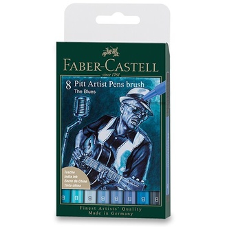 Papírenské zboží - Popisovač Faber-Castell Pitt Artist Pen Brush Blues sada 8 ks, hrot B